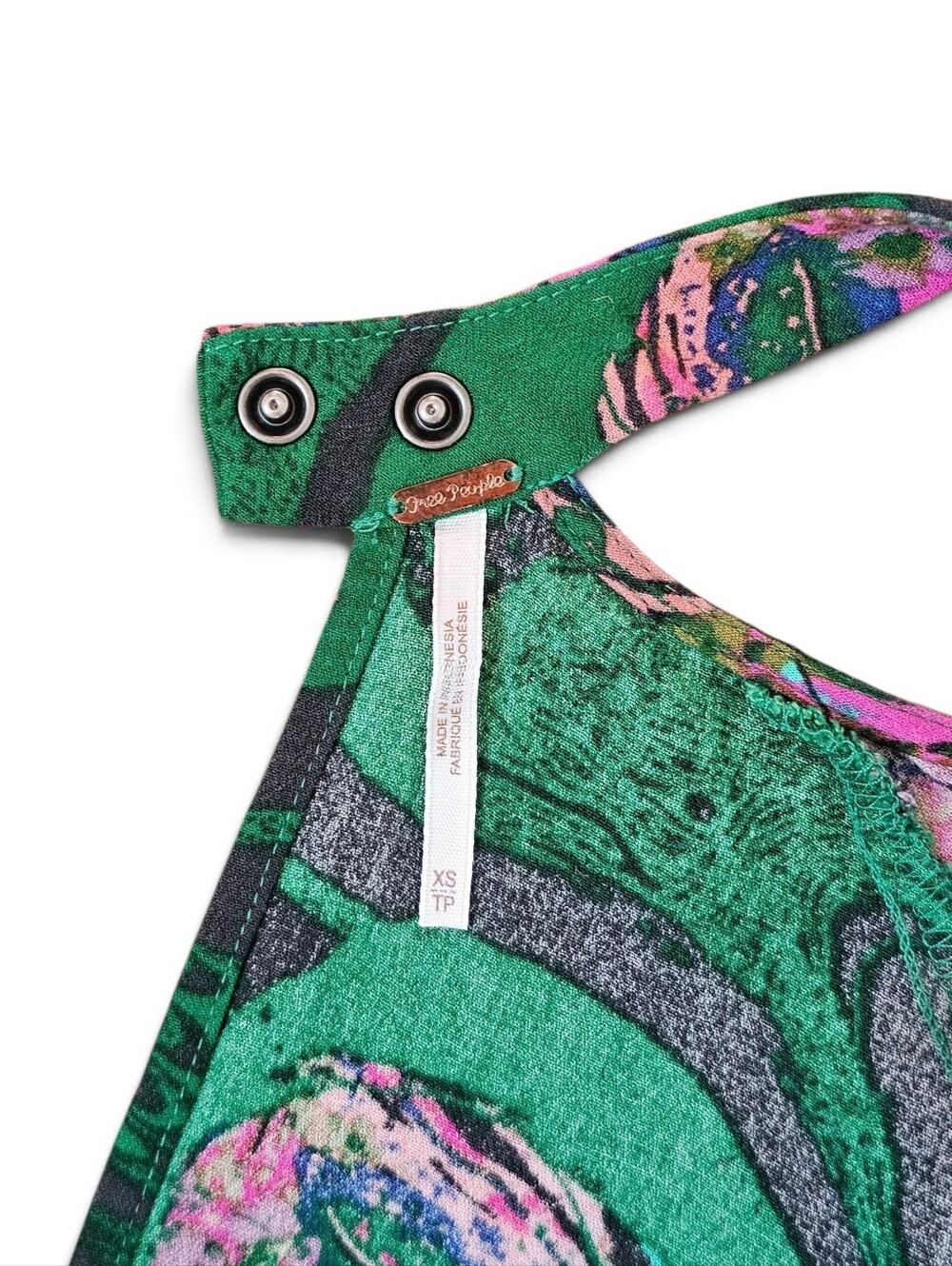 Free People Bohemian Drift Away Cold Shoulder Green  Floral Mini Tunic Dress, XS - Picture 9 of 9